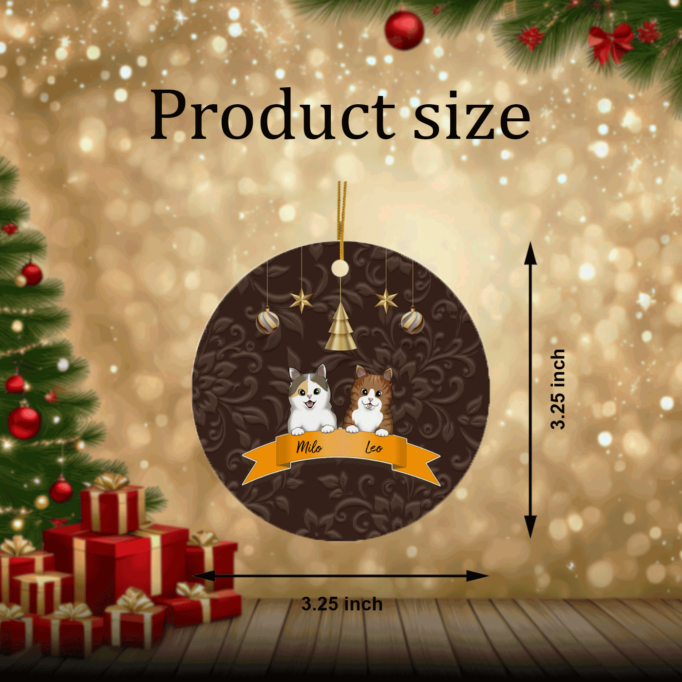 Personalized Dog and Cat Christmas Ornament with Custom Names | Circle Ceramic Ornament